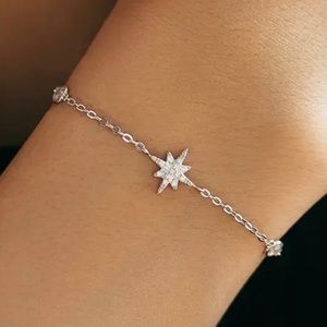 925 Silver Thin Chain Elegant Star Bracelet New in Box With Gift Box